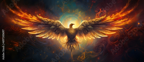 Majestic phoenix in vibrant flight