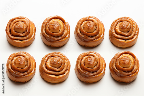a group of cinnamon rolls on a white surface