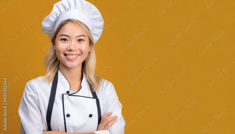 Confident female chef posing for studio portrait Confident female chef posing for studio portrait
