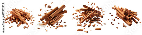 Falling cinnamon sticks Hyperrealistic Highly Detailed Isolated On Transparent Background Png File photo