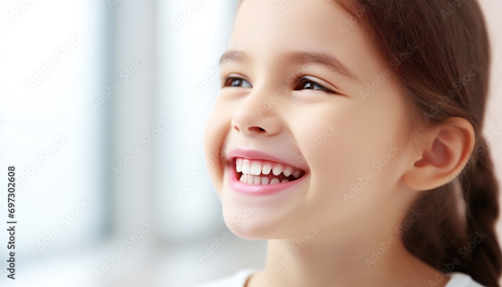 Fototapeta premium Portrait of a happy smiling girl isolated on white window background