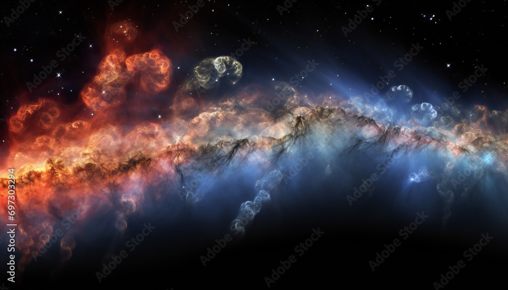 Fototapeta premium extra terrestrial canopy forming a cascade. A realistic wide colorful universe with a starry nebula
