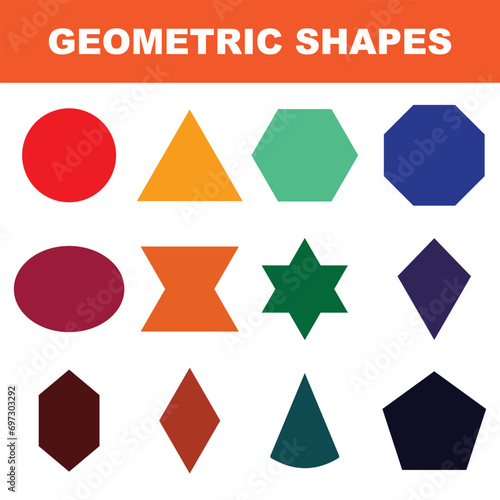 Basic Geometric Shapes. School geometry vector diagram. Colorful flat geometric shapes set vector