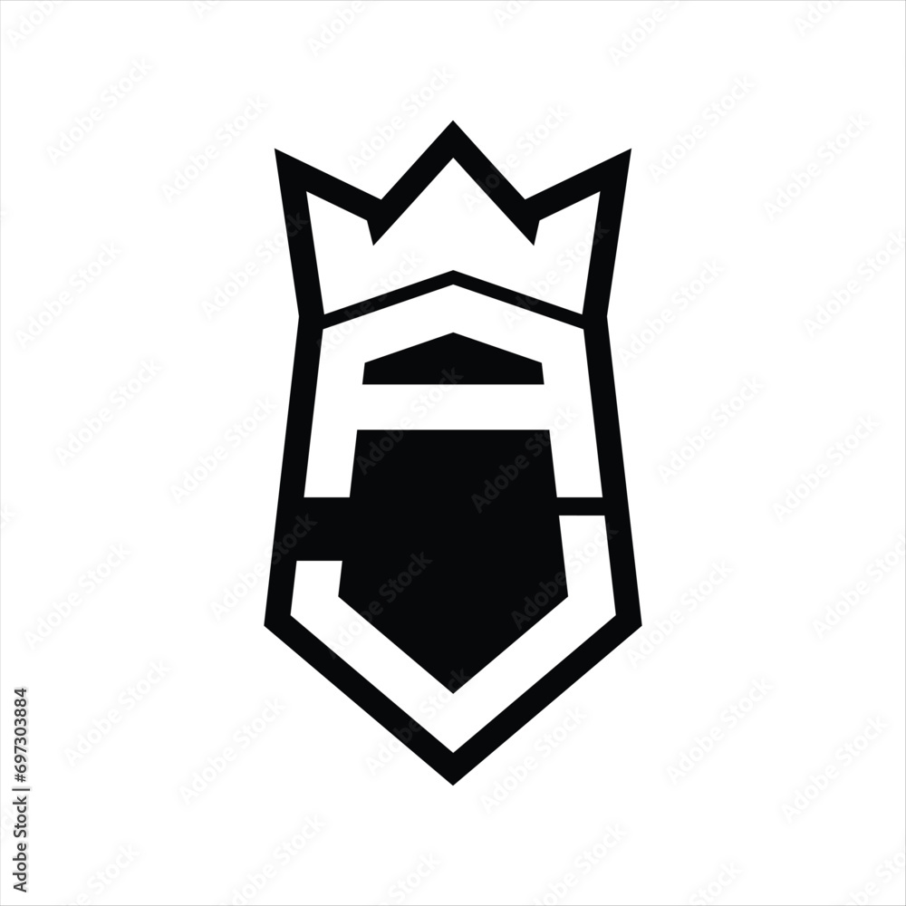 AJ Letter Logo monogram hexagon shield shape up and down with crown isolated style design AJ Letter Logo monogram hexagon shield shape up and down with crown isolated style design