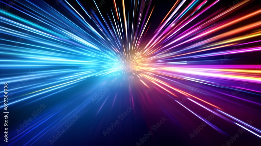 light speed hyperspace. Abstract background in colorful neon glow colors on black. Speed of light light speed hyperspace. Abstract background in colorful neon glow colors on black. Speed of light