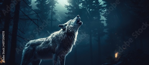 wolf howling at night photo