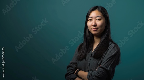 Confident East Asian Software Developer in Dark Attire