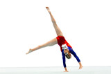 woman gymnast performing acrobatic on floor gymnastics, isolated on transparent background