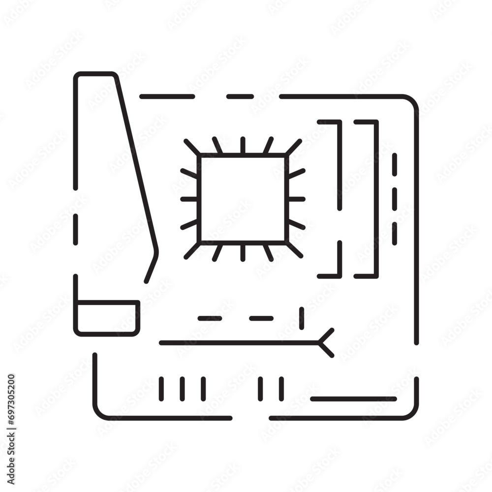 Computer hardware line icon. Graphic card or processor and RAM. GPU or ...
