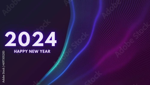 2024 Happy New year text effect beautiful Cinematic Title Trailer animation purple shine text coloful abstract background. photo