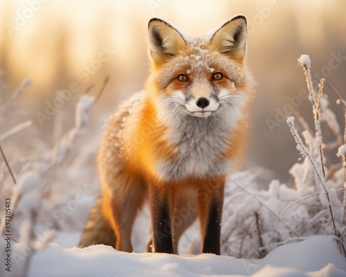Red fox (Vulpes vulpes) in winter forest.