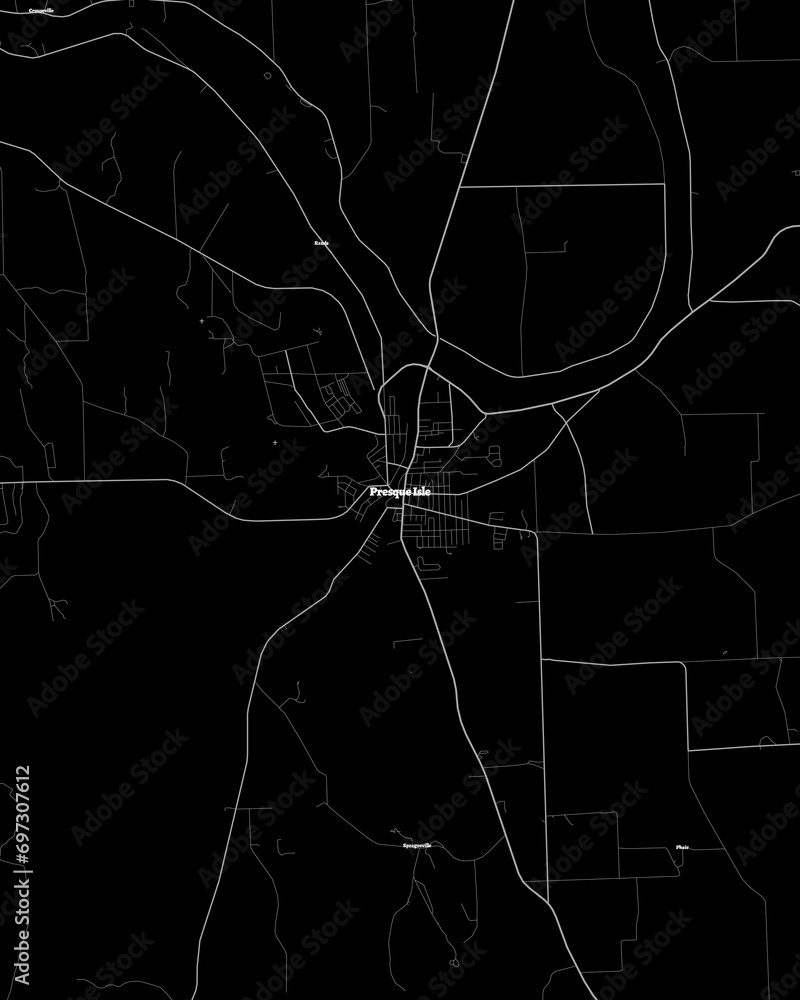 Presque Isle Maine Map, Detailed Dark Map of Presque Isle Maine Stock