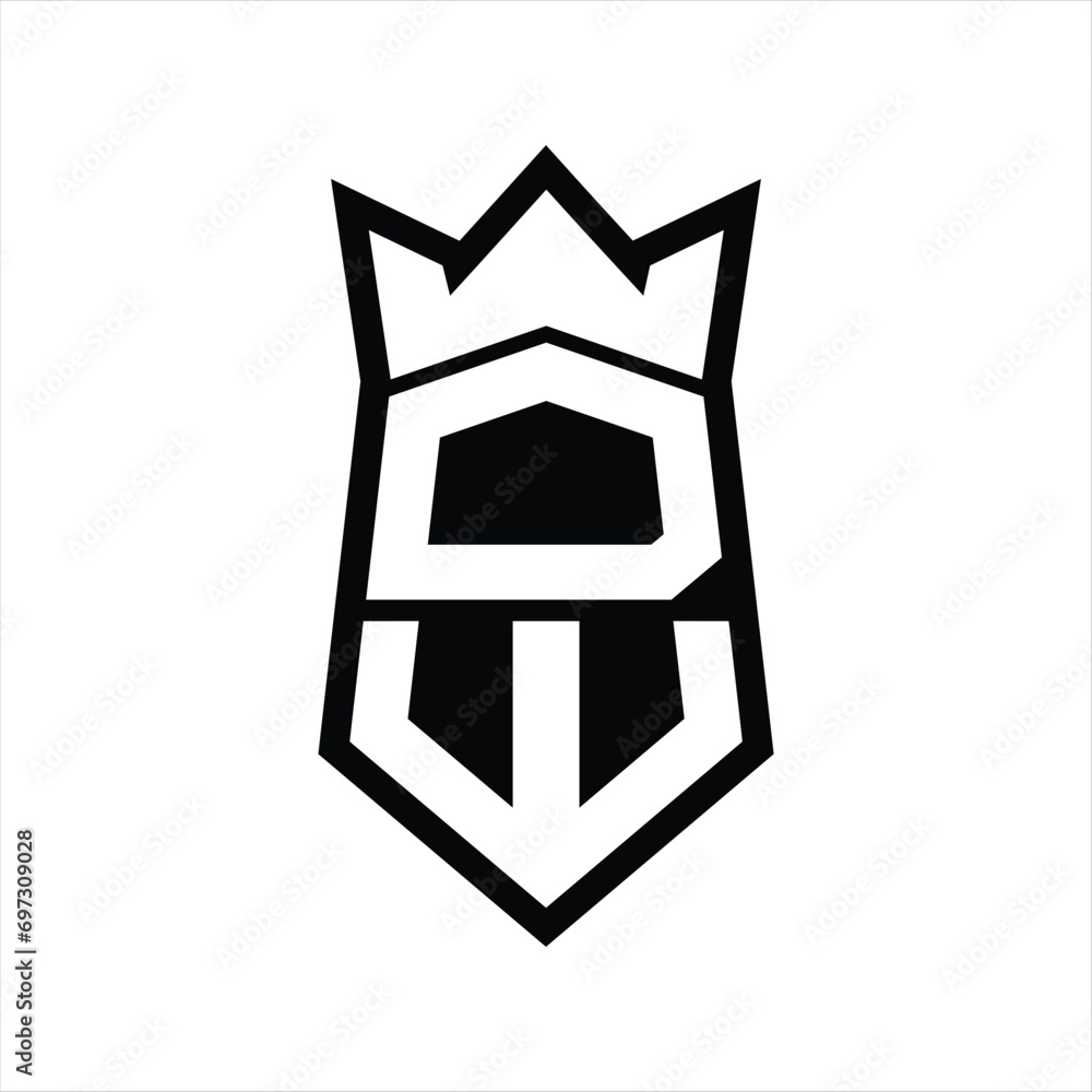 DW Letter Logo monogram hexagon shield shape up and down with crown isolated style design DW Letter Logo monogram hexagon shield shape up and down with crown isolated style design