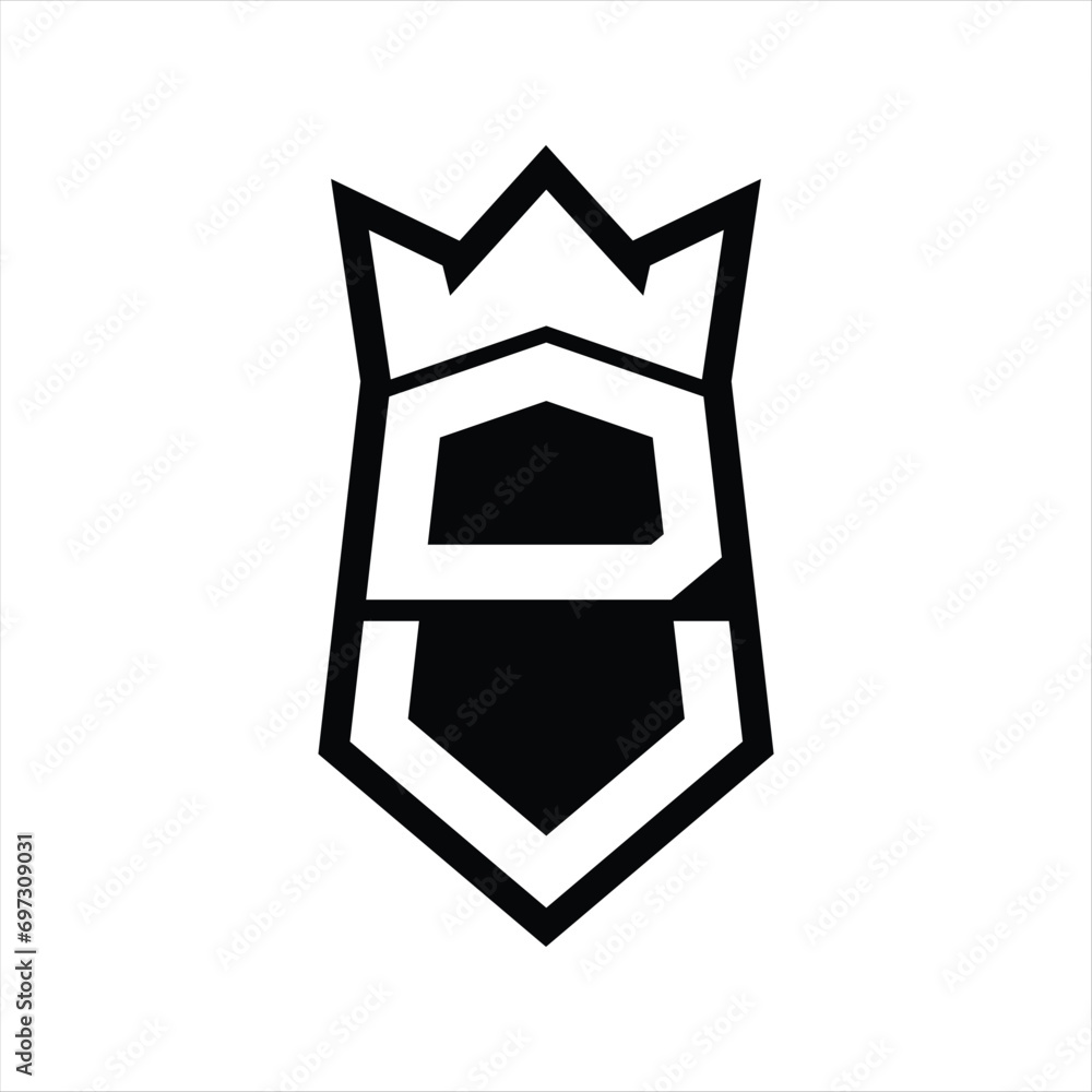 DU Letter Logo monogram hexagon shield shape up and down with crown isolated style design DU Letter Logo monogram hexagon shield shape up and down with crown isolated style design
