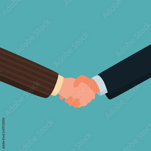 Businessman shaking hands with partner. Business joint venture concept. Finance and investment background. Teamwork for business success. Vector illustration in cartoon style