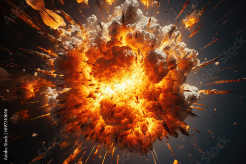 Explosion in the night sky. Collage. 3d rendering