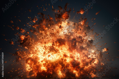 Explosion in the night sky. Collage. 3d rendering