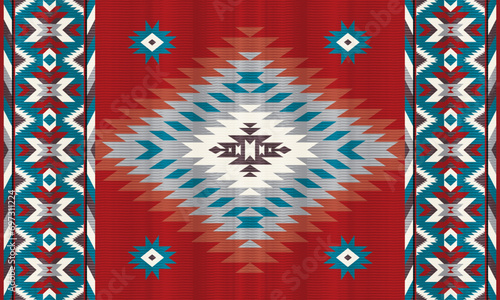 American ethnic native pattern.Traditional Navajo,Aztec,Apache,Southwest and Mexican style fabric pattern.Abstract vector motifs pattern.Design for fabric,clothing,blanket,carpet,woven,wrap,decoration