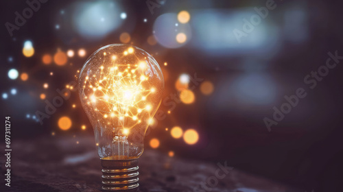  a light bulb with glowing light on blurred background. Suitable for creativity, innovation, ideas, and inspiration concepts in design, marketing, education, and technology visuals.