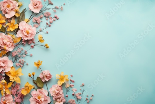 flowers background with space for your text, in the style of light aquamarine and amber. Valentine Day or March 8 holiday © ProstoSvet