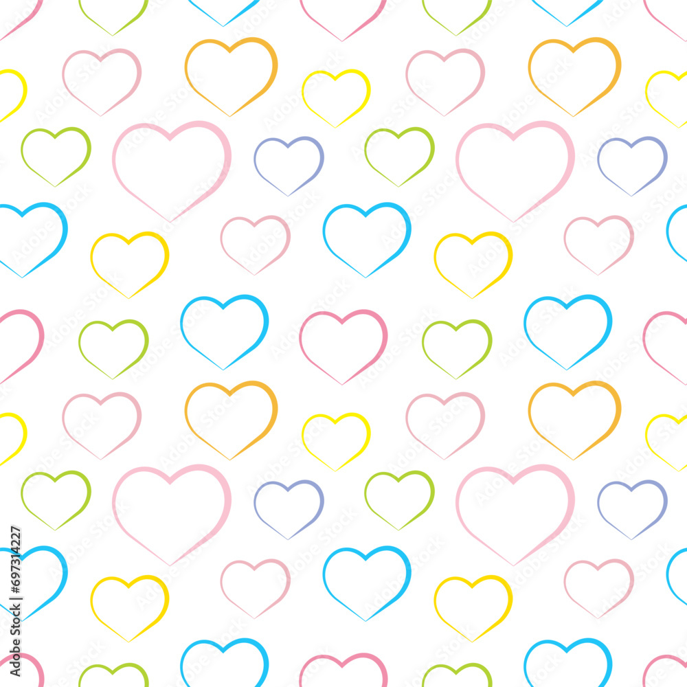Love Heart with outlined style in pastel color. Seamless pattern design template