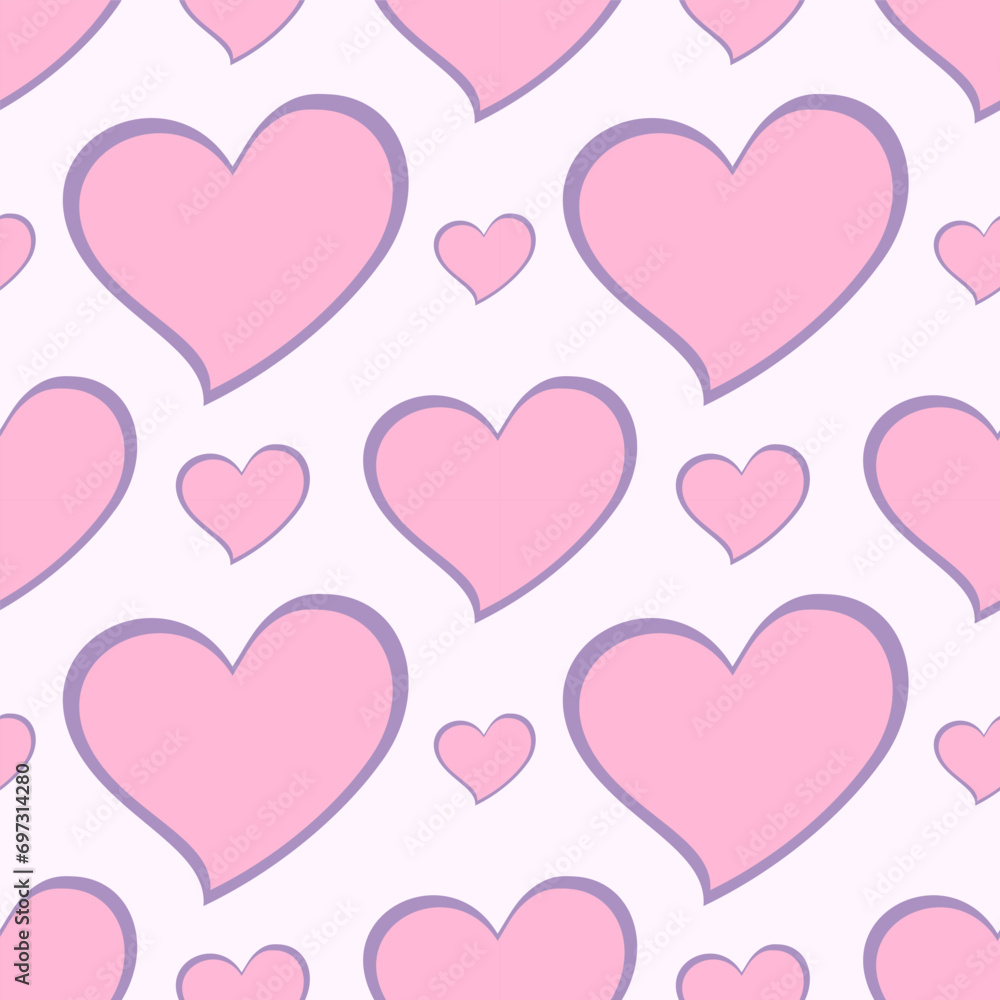 Cute heart shape, love symbol in violet pink color, seamless pattern design template Cute heart shape, love symbol in violet pink color, seamless pattern design template