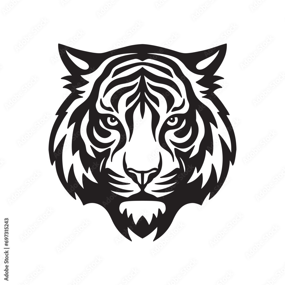 Hand drawn vector illustration of tiger head on white background