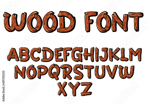 Letter vector alphabet in wooden style hand drawn. graffiti alphabet in wood style