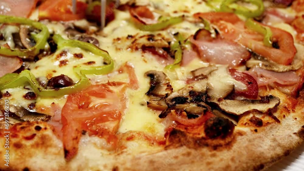 rotation of ready to eat special pizza closeup rotation of ready to eat special pizza closeup