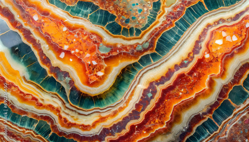 Fototapeta premium Jaspis, piękny kamień szlachetny, o pomarańczowej barwie i ciekawej strukturze, tekstura kafelkowa, tło, generative ai