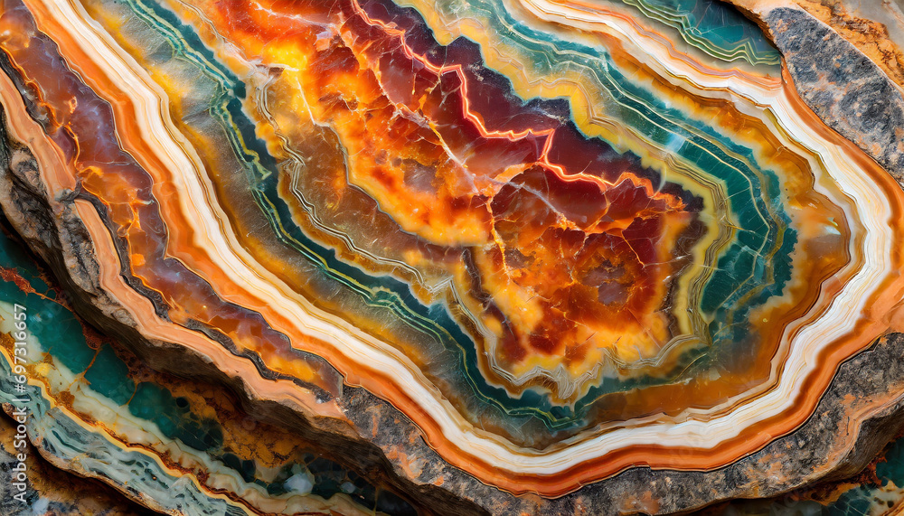 Naklejka premium Jaspis, piękny kamień szlachetny, o pomarańczowej barwie i ciekawej strukturze, tekstura kafelkowa, tło, generative ai