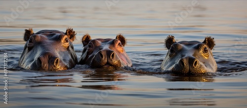 Hippo pod in water at Isimangaliso Wetland Park, South Africa. photo