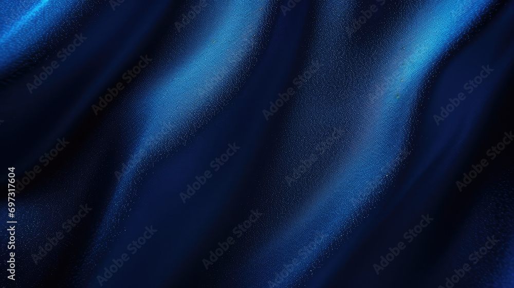 Fototapeta premium Silk satin fabric. Navy blue color. Abstract dark elegant background with space for design. Soft wavy folds. Drapery. Gradient. Light lines. Shiny. Shimmer. Glow.Template.