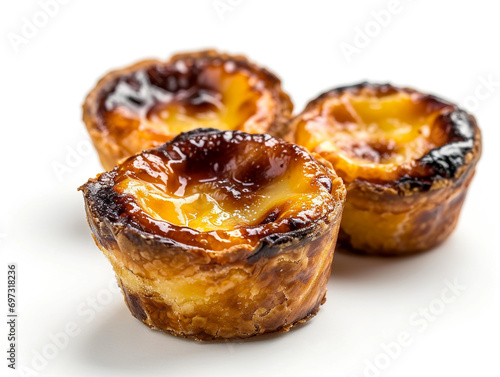 Pastel de nata isolated on white background. It is a popular and famous Portuguese food.