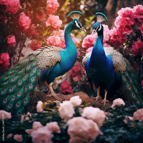 Beautiful realistic peacock bird,ai generated photo