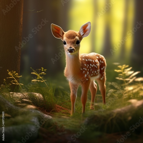 Photo of cute baby deer standing in forest ai generated © shamsuddin mamun