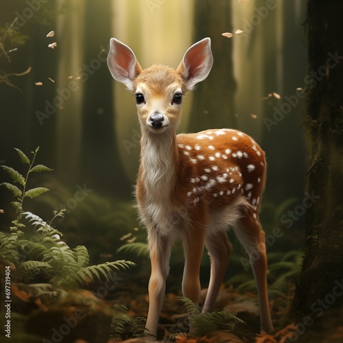 Photo of cute baby deer standing in forest ai generated © shamsuddin mamun