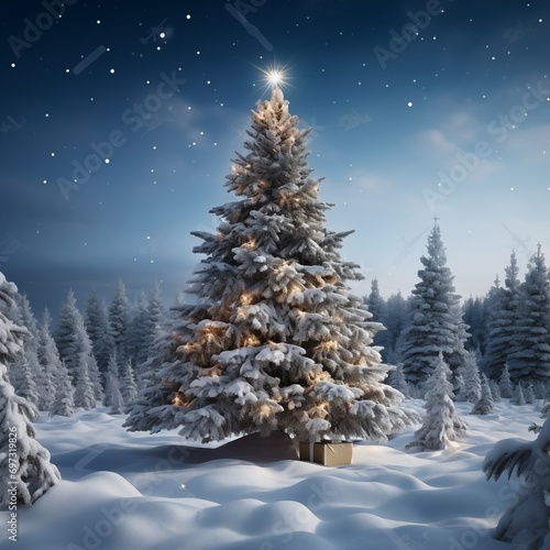 christmas fir tree in snowy winter ai generated