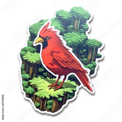 3d 32-bit isometric anime sticker of a cardinal in the forest  photo