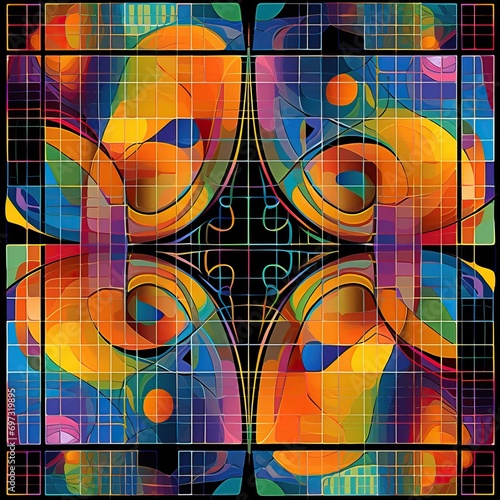 A psychedelic, multicolored grid with variable proportions, inspired by Dalies style  photo