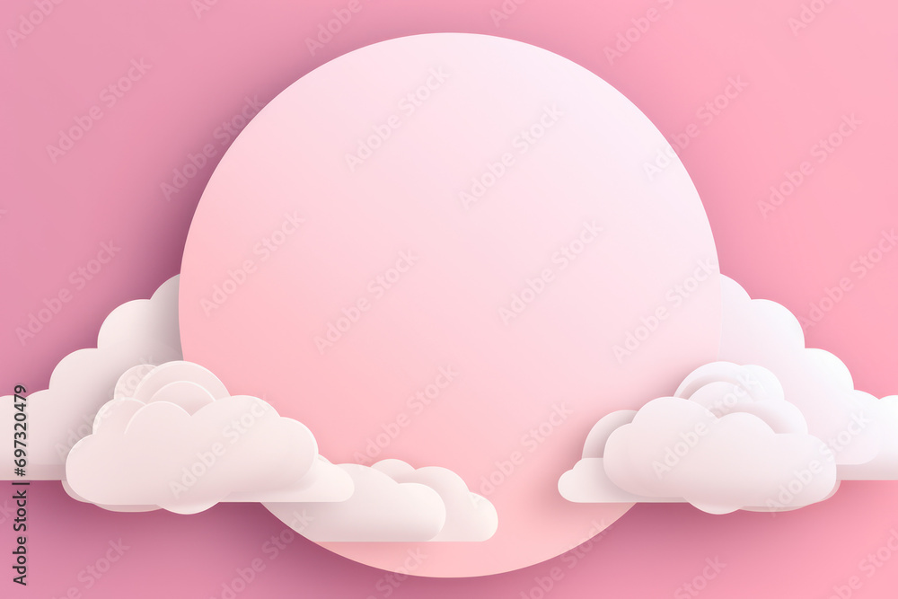 pink circular frame with white clouds for product display