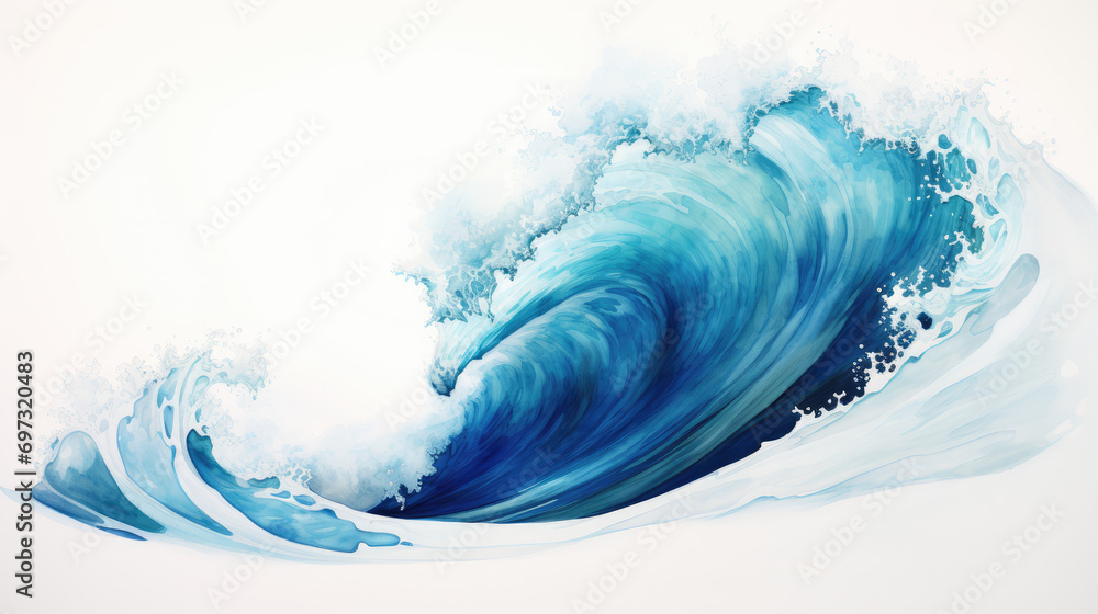blue tide watercolor background. Surf illustration - obrazy, fototapety, plakaty 