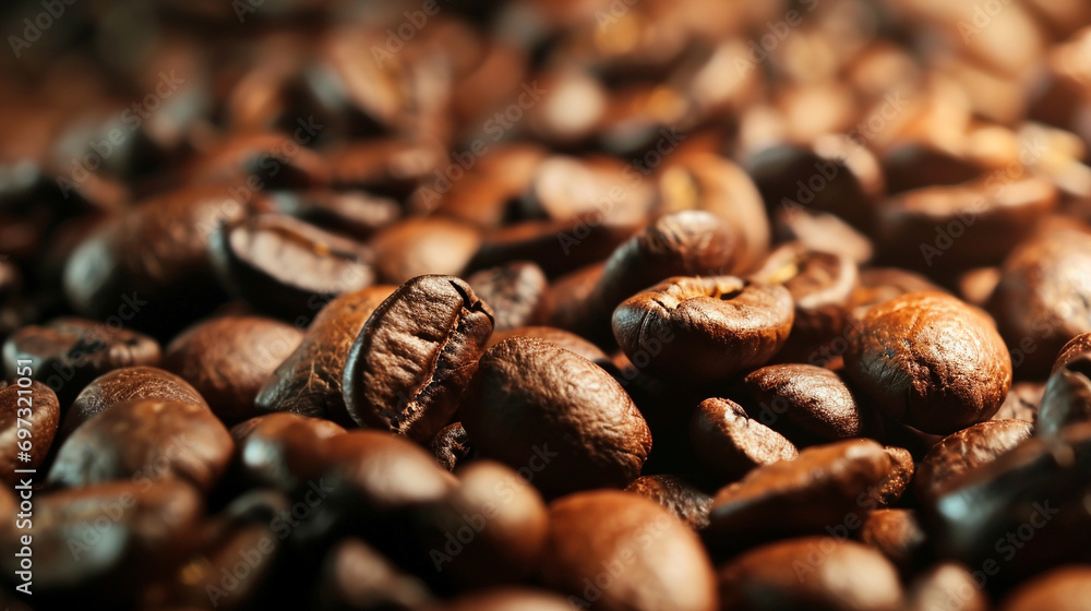Fototapeta premium Close up coffee beans texture. Caffeine drink