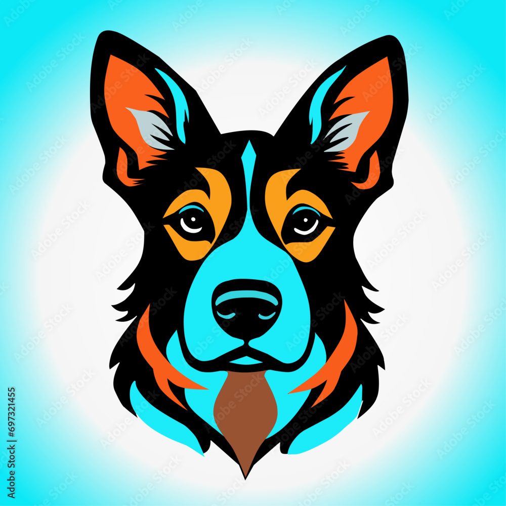 illustration of a dog,vector dog head on blue background