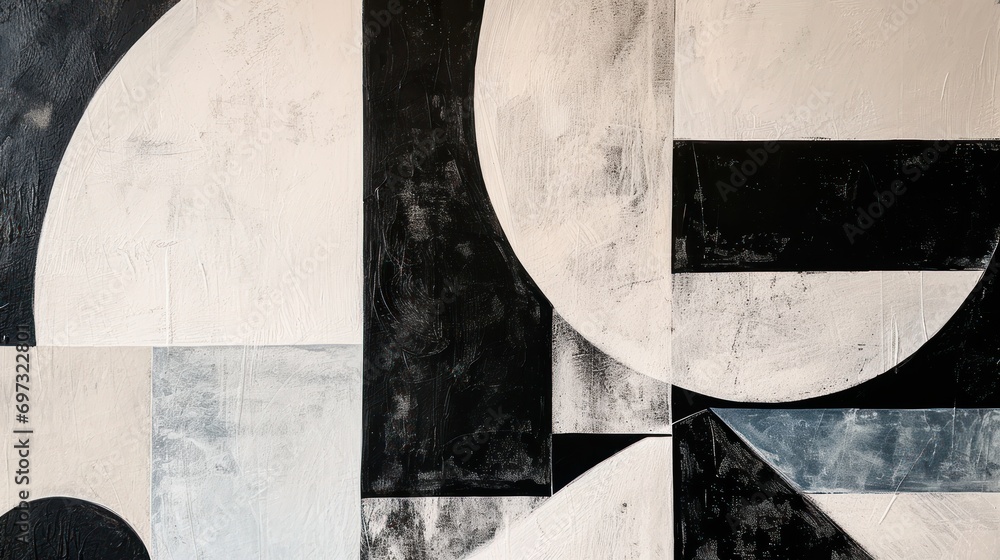 Abstract minimalist art with black and white geometric shapes Abstract minimalist art with black and white geometric shapes