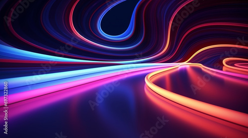 Fantasy neon colorful light background in the form of wave lines 