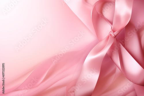a prominent pink ribbon on a pink background represents breast cancer awareness.