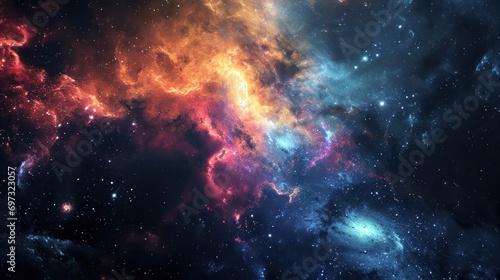 Colorful space galaxy cloud nebula background. © Bijac