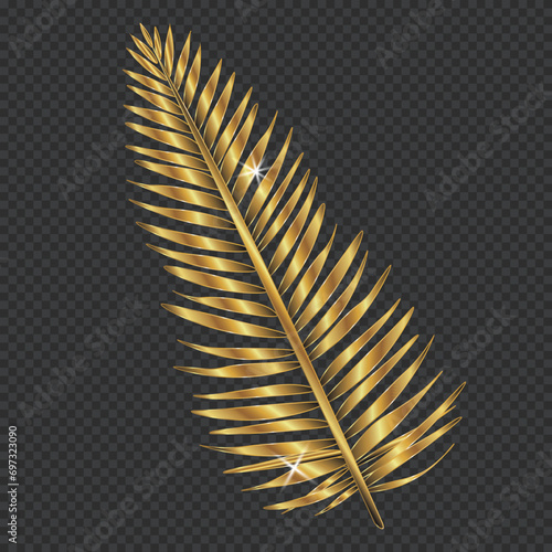 Vector Shiny Fortuna Christmas Pine Leaf or Cypress Leaf or Lush Spruce Branch Isolated on Transparent Background. Xmas Decorative Design Element. Royal style golden leaf creative design element.