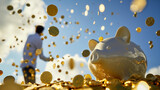 Piggy Bank Overflowing with Prosperity Against Sky